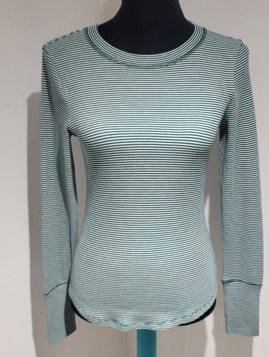 American Eagle Outfitters Tops - American Eagle Women's Striped Long-Sleeve Crewneck Casual Top Small Green White